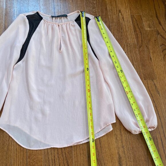 Zara Blouse Chiffon Light Pink Balloon Sleeves Sheer Lace Paneling Womens Small - Picture 3 of 7